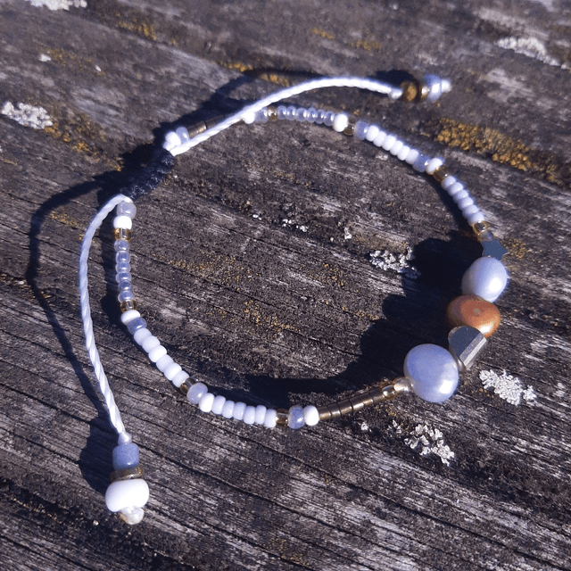 Bracelet Femme Intense-Doré-Gris irisant en perles de culture, perles Miyuki, Toho sur nœud coulissant 